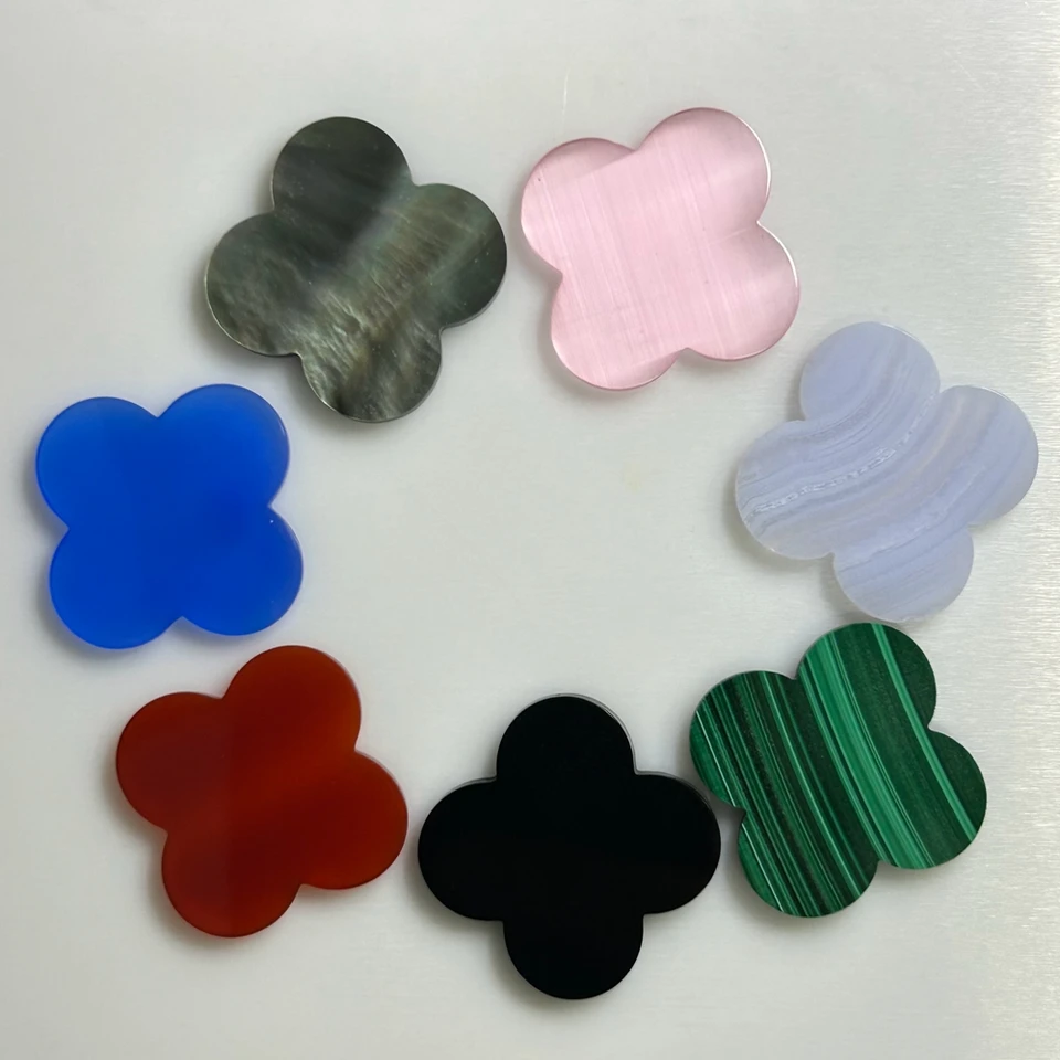Meisidian 23x23mm Malachit Onyx Red Achate Biela matka perly štyri listové ďatelina prívesok kameň