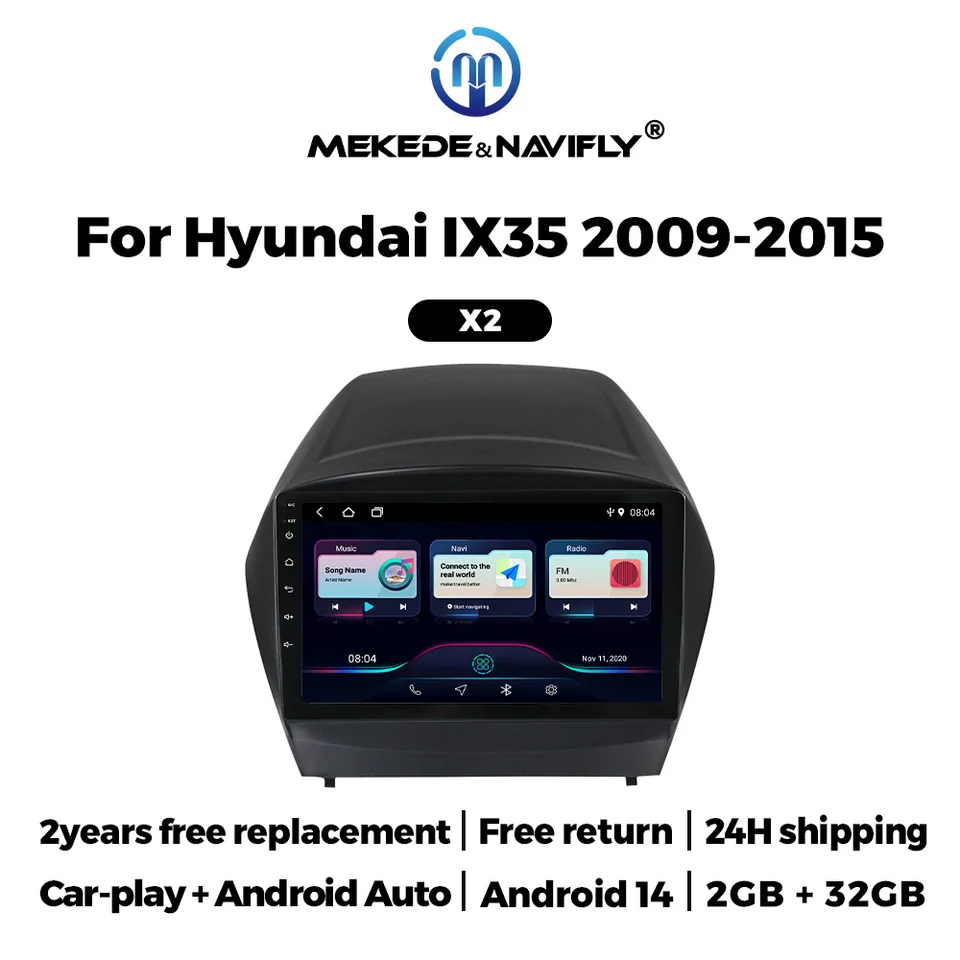 Mekede 2Din Android 14 pre Hyundai Tucson 2 LM IX35 2009-2015 Wireless CarPlay GPS Navigator 4 Core 2GB+32 GB FM Radio DVD WiFi WiFi