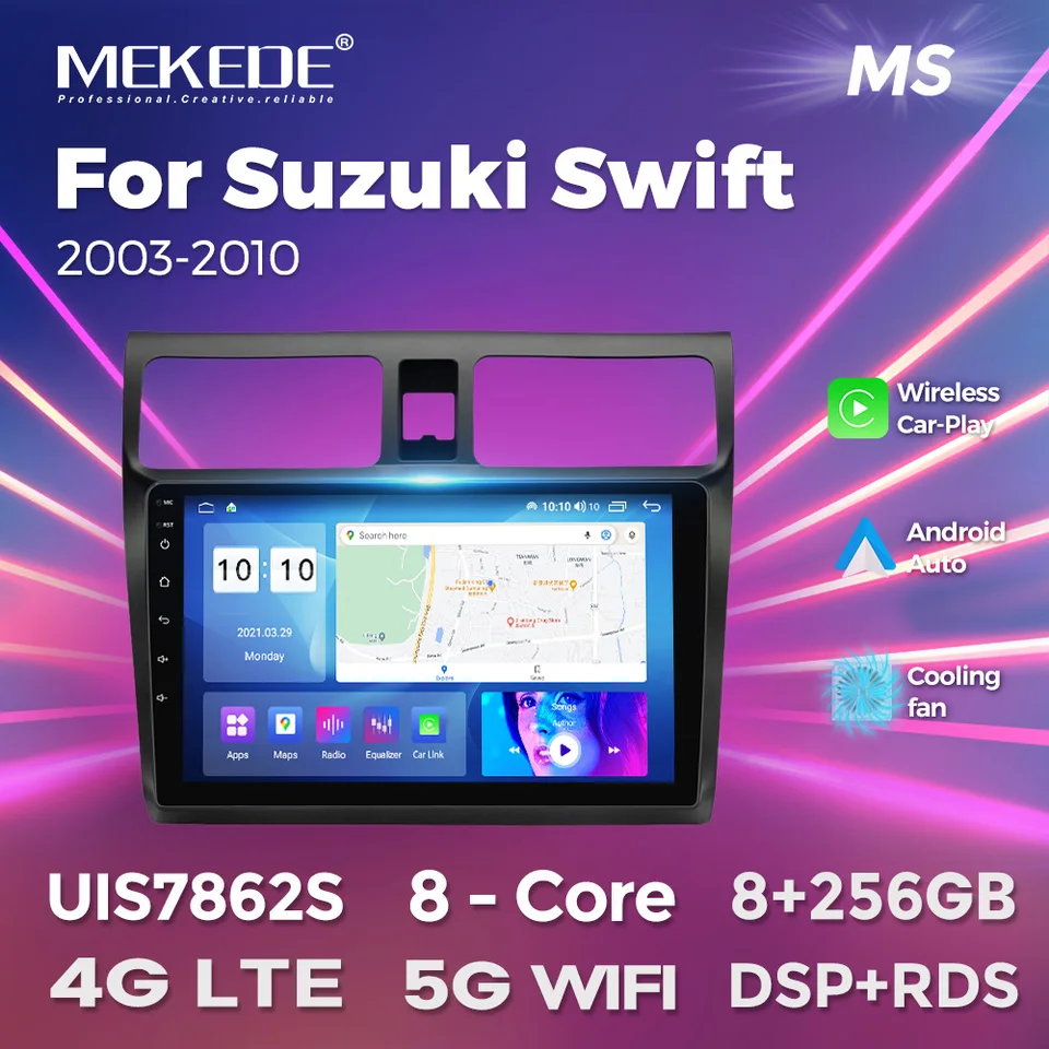 Mekede 2Din CarPlay Auto IPS Screen Car Radio Multimedia Video Player 8+256G pre Suzuki Swift 2003-2010 GPS NAVI 5G BT Dual Fan