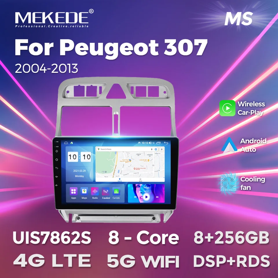 Mekede 2Din WiFi pre Peugeot 307 2002-2013 Automobilie Stereo Player Bluetooth Navigation IPS DSP Android 12 CarPlay Car Audio Audio