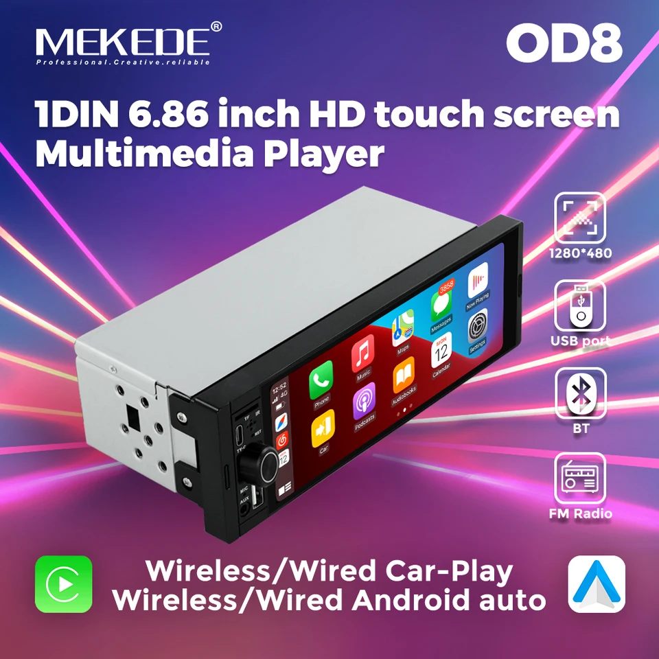 MEKEDE 6,86-palcový carplay HD SCREE Multimedia Player pre Volkswagen Nissan Toyota Universal Single Gomb Car FM Radio Stereo MP5