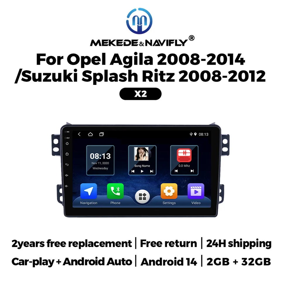 Mekede & Navifly pre Suzuki SX4 2006-2014 Car Multimedia Video Player Navigation GPS Android 14 9inch obrazovky IPS WiFi Stereo WiFi