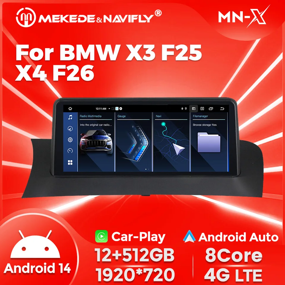 Mekede Android 14 10,25 palca Car pre BMW X3 F25 X4 F26 CIC NBT EVO 1920*720 HD Multimedia Carplay Auto GPS BT 8 Core WiFi