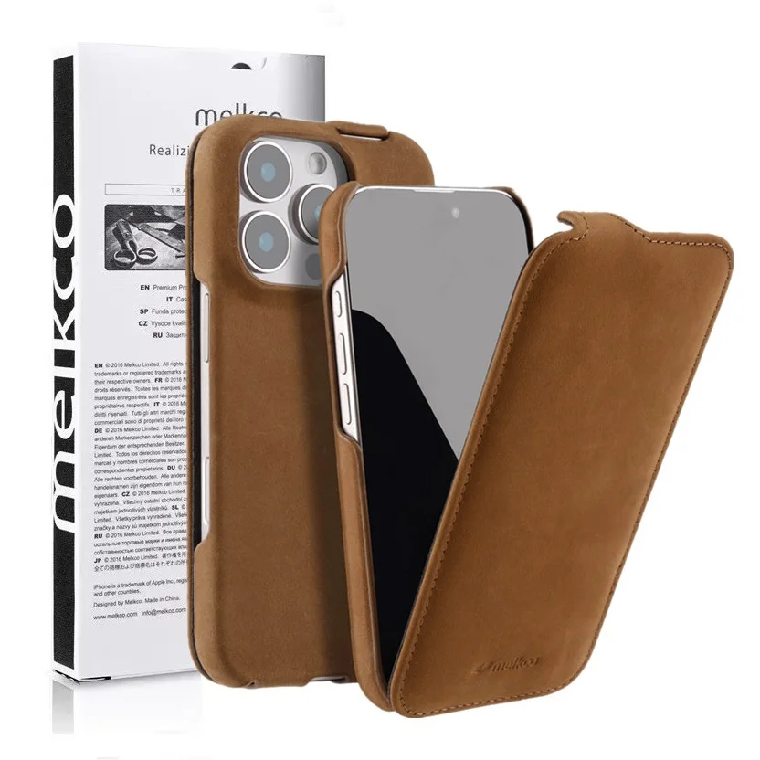 Melkco originálne kožené puzdro pre iPhone 16 Pro Max 15 plus 14 13 Mini 12 11 x xs Max xr Premium cowhide vertikálne preklopný kryt