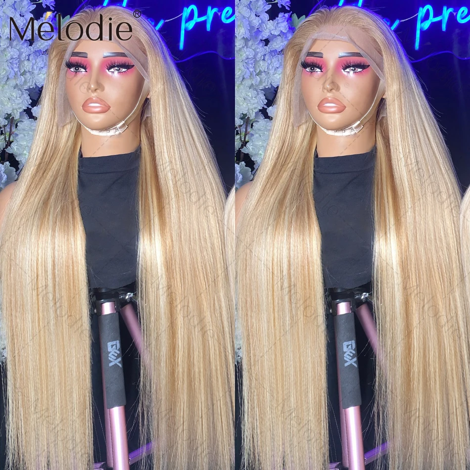 Melodie HD P18 613 Zmrzlinová blondínka Zvýšenie priame čipky predné parochne 13x4 ľudské vlasy 30 40 palcových čelných parochní pre ženy