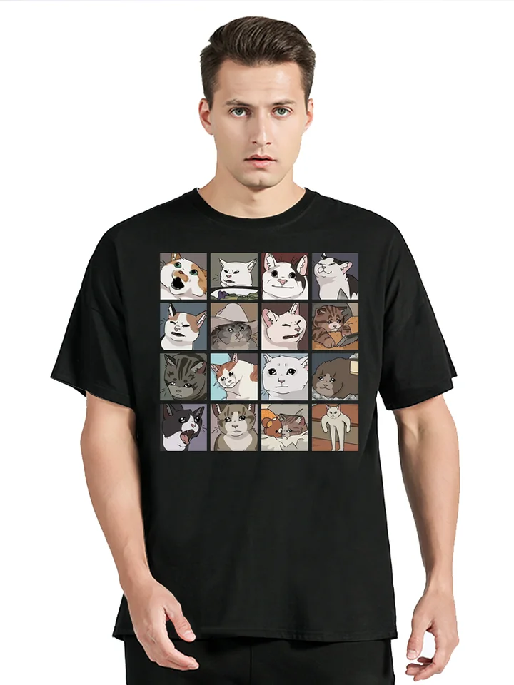 Meme Cats Puzzle kreativita tlačené tričko Pánske oblečenie pláž Funny oblečenie nadmerne veľké tričko Tričko Príležitostné polyesterové vrcholy O-Neck