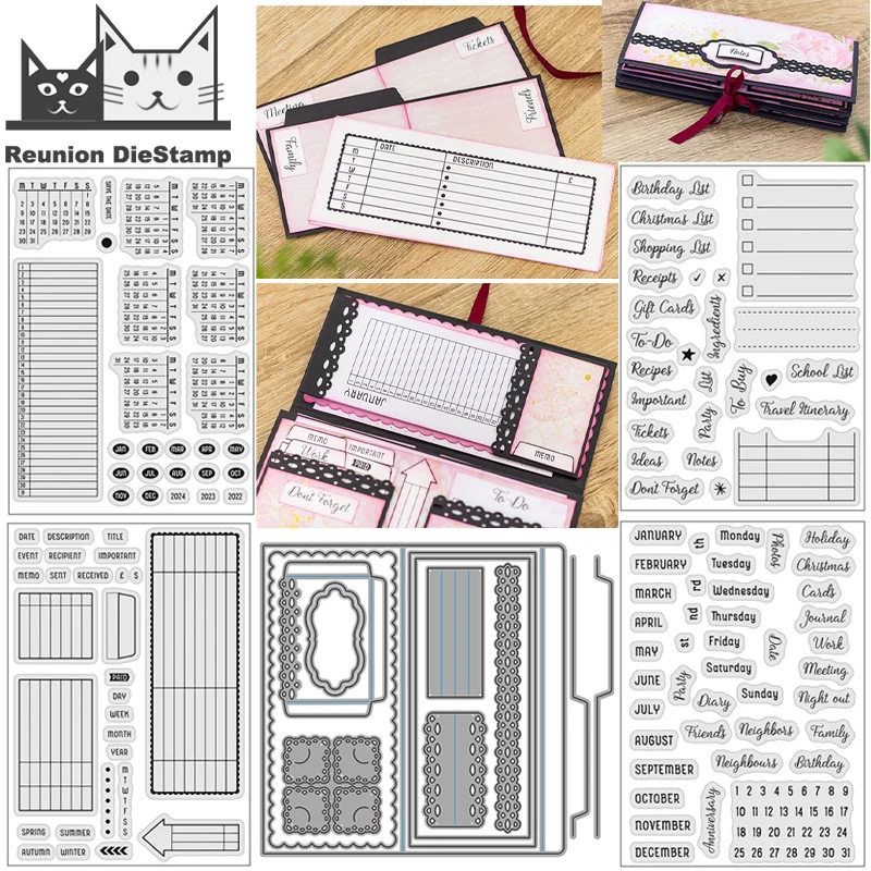 Memo karty kalendáre Zoznamy organizátorov vrecká na kovové rezanie matrice a pečiatok šablón pre DIY Scrapbooking Photo album Embossing Dies Dies