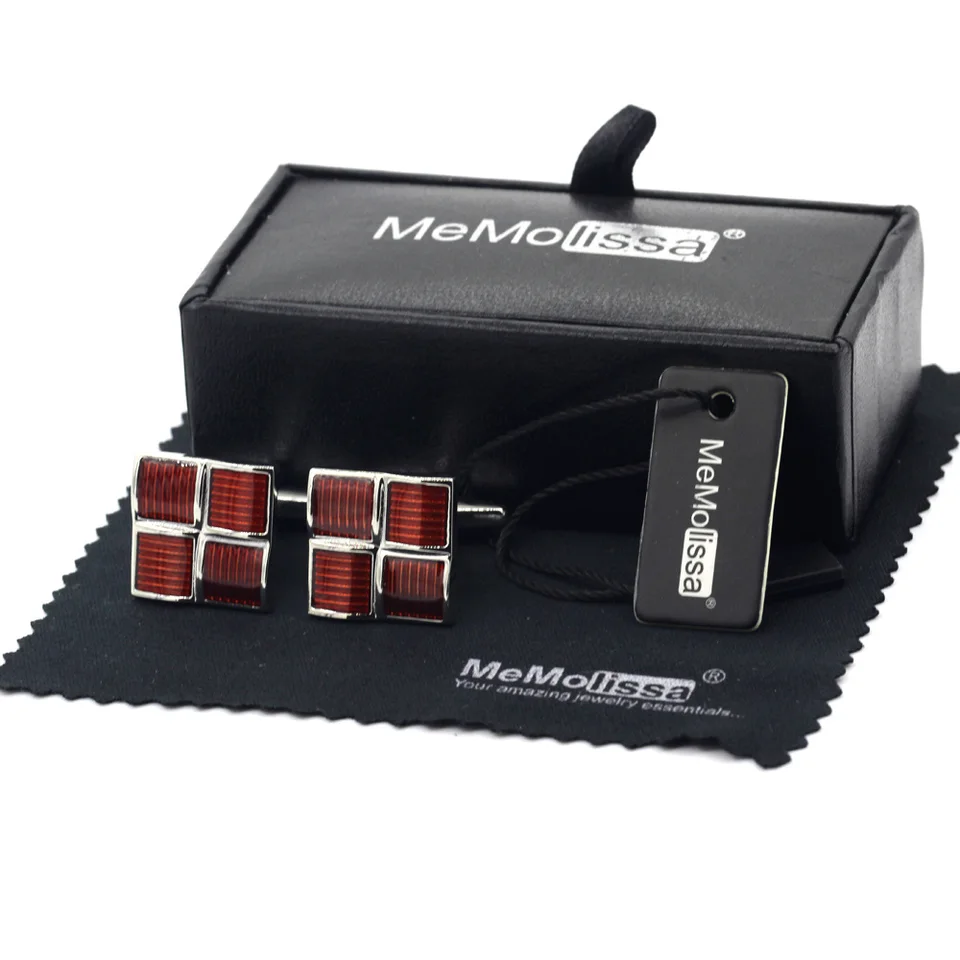 Memolissa Display Box Cufflinks Romantické červené manžety pre mužov Square Design Svadobné šperky Najlepšie darčeky