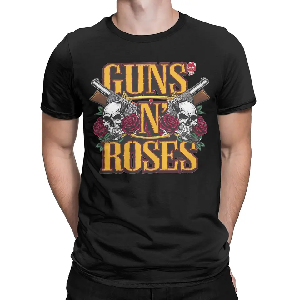 Men Guns n 'Roses ikonická rocková skupina tričko 100% bavlnené topy neformálne rukávy Crewneck Tees Birthday Darčekové tričká