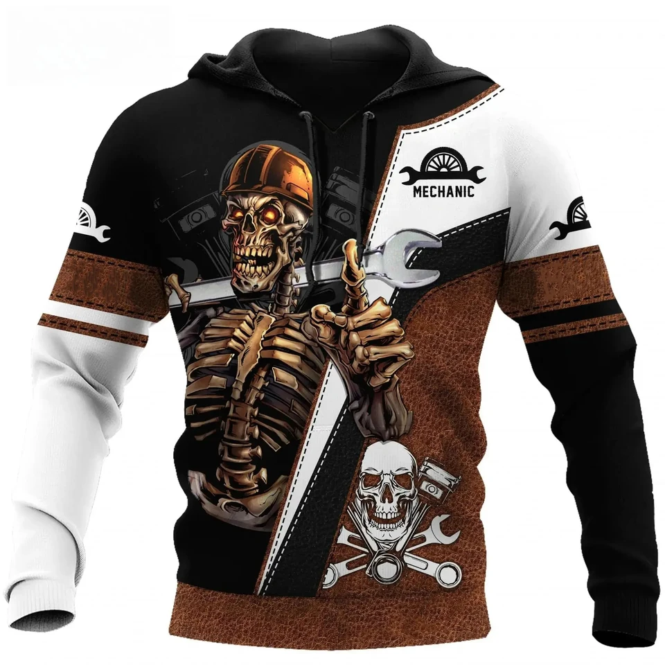 Men 'Hoodie Mechanic Pivo Billiard lebka 3D tlač mikiny módne a zimné príležitostné kabáty Unisex nadmerné oblečenie