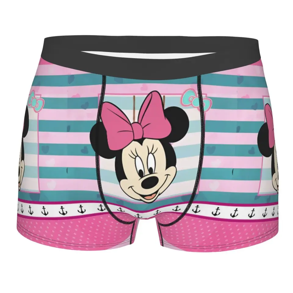 Men karikatúra roztomilý minim Mickey Mouse Long Underwear Pink Novinky Boxer Briefs nohavičky nohavičky Mužské mäkké spodky