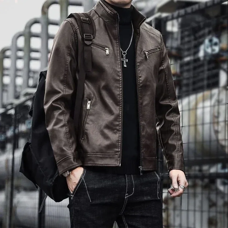 Men módna značka kožená bunda Streetwear Príležitostné sako bunda Male Outerwear Men kožený oblek bunda Men Slim Fit krátky kabát