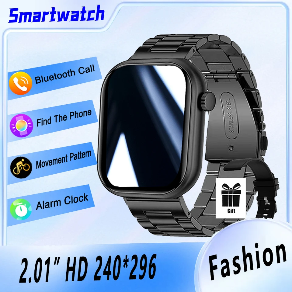 Men módne inteligentné hodinky 2,01 ”HD 240*296 Fitness Tracker Bluetooth Call Sport DIY Faces sledujte multifunkciu pre Xiaom Android iOS