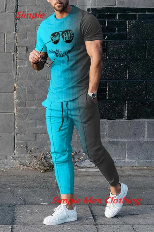 Men módne tričko Dlhé nohavice súpravy Men Obliekanie nových letných mužov Tréning Sady súpravy Tracksuit Men 2-dielne oblečenie s krátkym rukávom