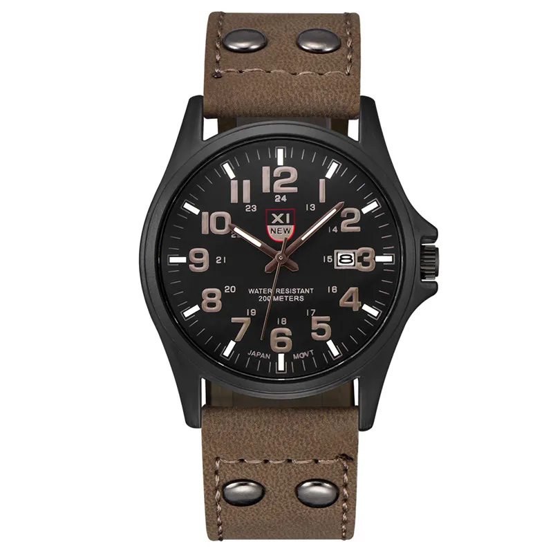 Men Original Xinew Brand Lacné hodinky Erkek Barato Saat Fashion Leather Band Army Športový kalendár Quartz hodinky reloj hombre 2024