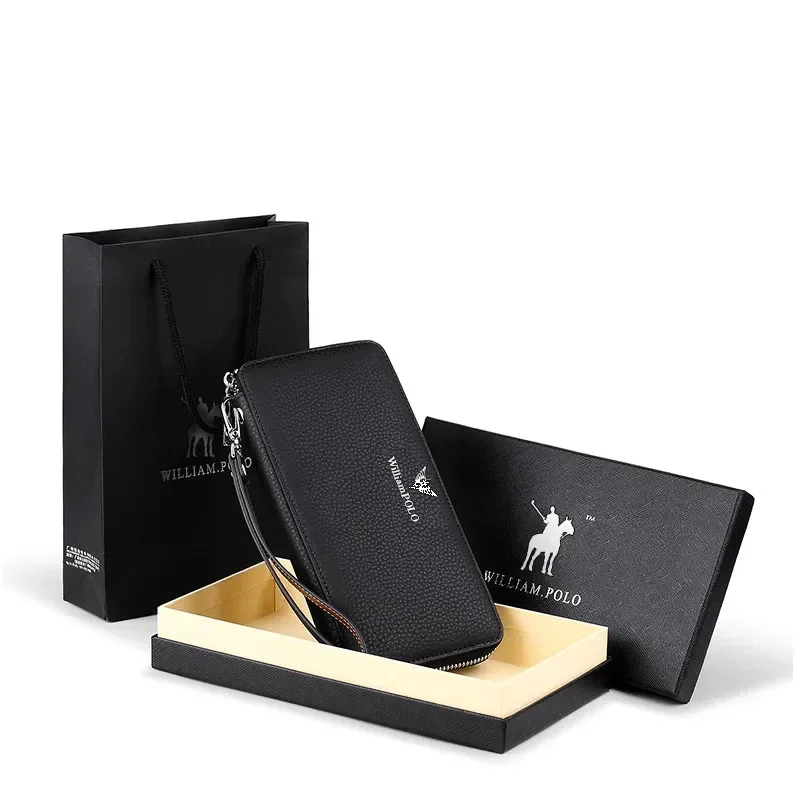 Men peňaženky Originálne kravské kožené dlhé spojky Zipper peňaženky pre obchodných mužov Soft Clutch Tašky Nový príchod