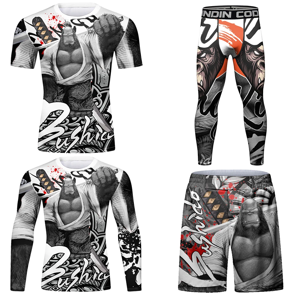 Men Rashguard Jiu Jitsu MMA Tričko Pant 4/PCS Sets Sport MMA Shorts Compression Boxing Dress