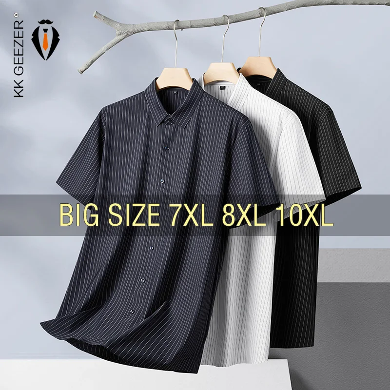 Men s košeľami pruhované šaty s krátkym rukávom Summer nadmerne nadmerne nadmerne nadmerne 6xl 7xl 8xl 10xl plus plus veľkosť studeného tenkého tenkého mäkkého mäkkého muža Vysoko kvalitné