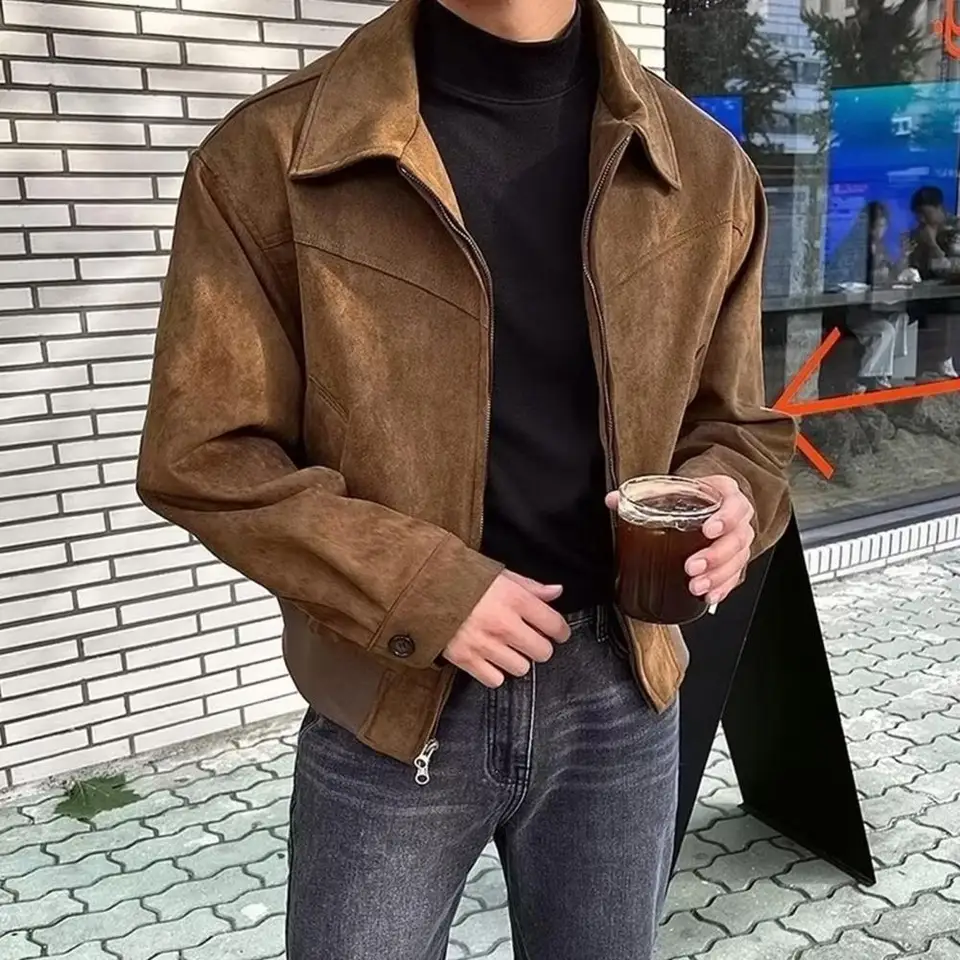 Men s krátkym plášťom klopa s dlhým rukávom Zipper Uzatvorenie pevná farba dizajn srsť s bočnými vreckami krátky štýl Outwear