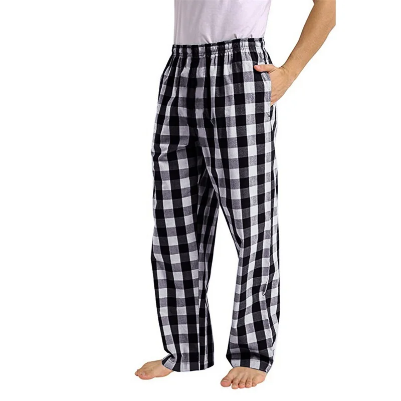 Men s pyžamové nohavice Plaid Tlač ľahkých pj spánkových nohavíc s vreckami rovnými nohavicami