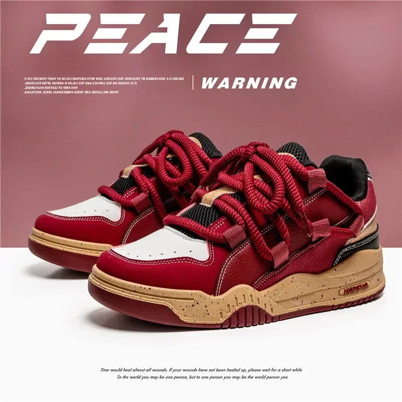 Men topánky Spring Nový dizajn víno červené skateboard topánky módne módne tenisky Lace Up Platform Vulcanizované topánky 2025