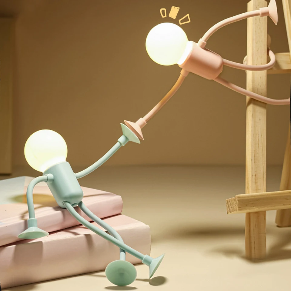 Meniteľný tvar vtipný športovec nočné svetlo gombíkové gombíky batériová lampa lampa všestranná mini lampa kreatívna ozdoba Vákuová adsorpcia
