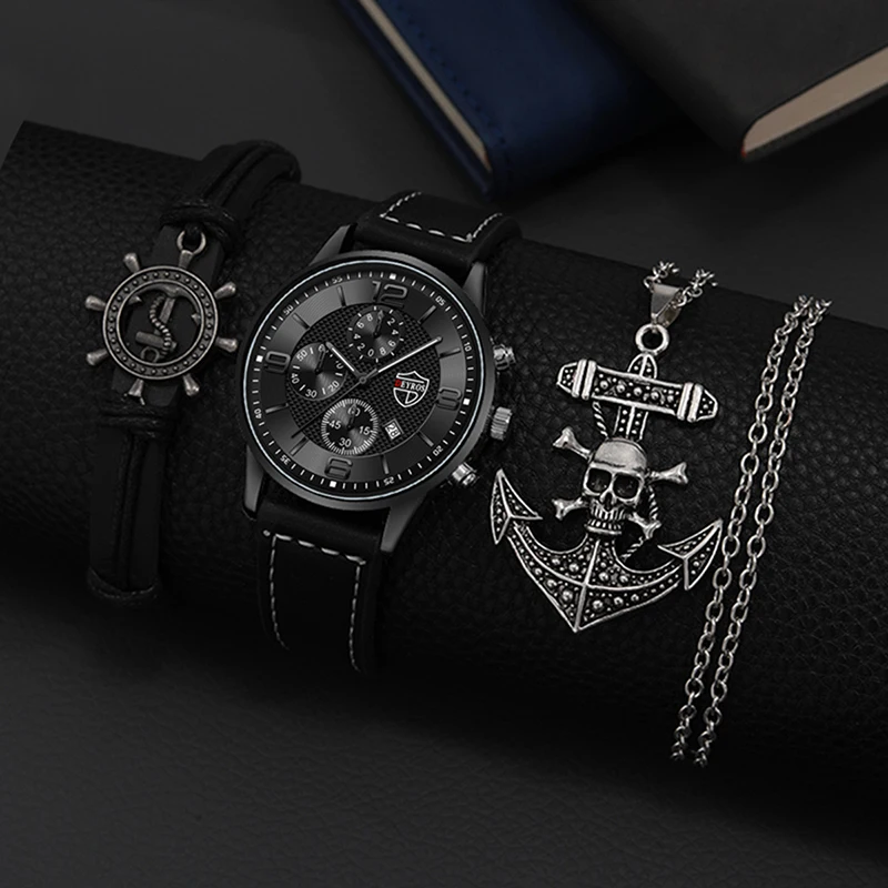 Mens Fashion Quartz Men Kožené hodinky Značka luxusné mužské hodiny šport Pánske náramky Náramok Náramok náhrdelník relogio maskulino