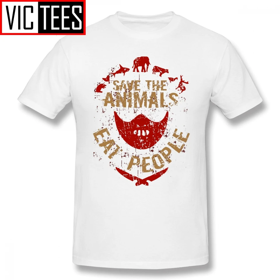 Mens Hannibal T košele zachráňte zvieratá, jedzte ľudí Tričko Tričko tričko Man Casy 100% bavlnená zábava Trhirt Tshirt