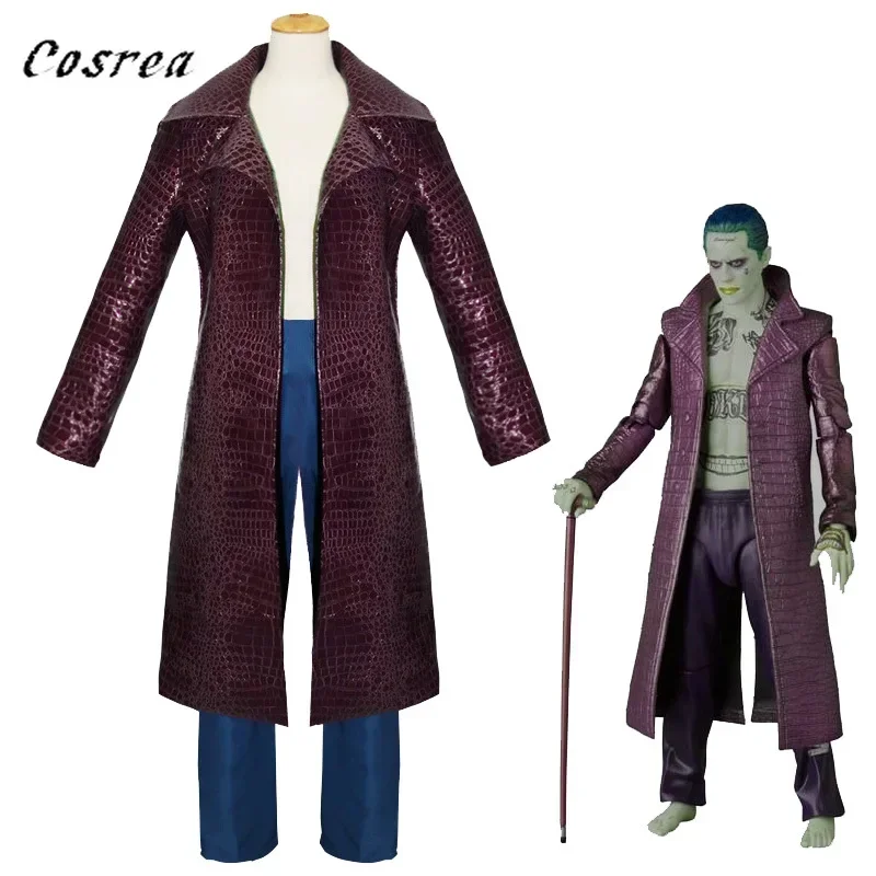 Mens Joker Cosplay kostýmový priekopník fialová bunda jared leto klaunové košele zelené parochne Halloween Party V.