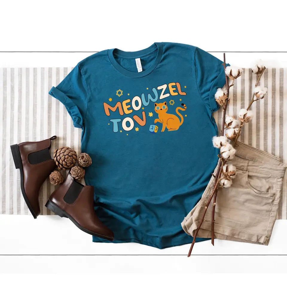 Meowzel tov tričko Dreidel Menora mačka židovská majiteľka Chanuka Funny Hanukkah