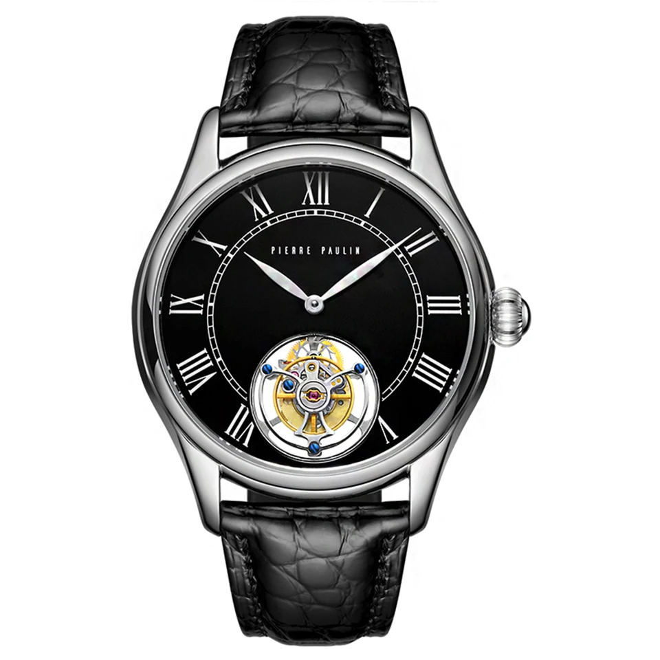 Merkur Mens hodinky Tourbillon Luxusné muži zápästie Watch Mechanické náramkové hodinky retro zafírske zrkadlo kožené remienok Ríma číslica