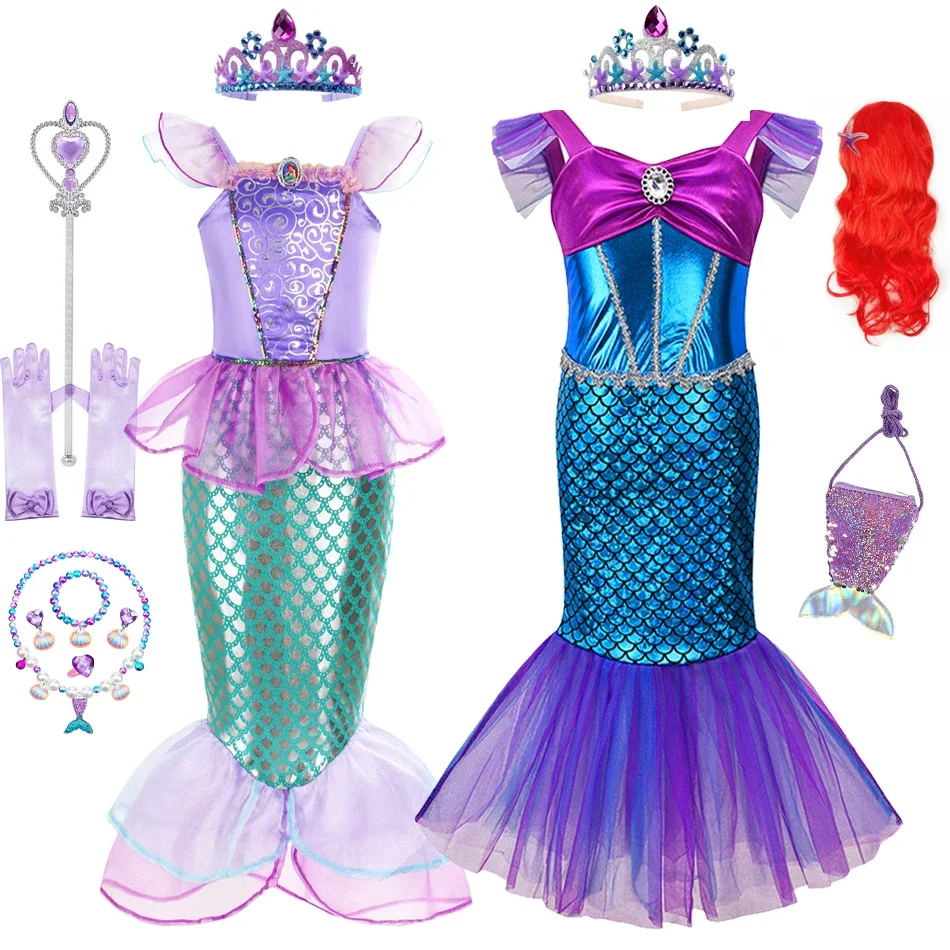 Mermaid Dievčatá Dievčatá deti Cosplay šaty princezná kostým predvádzajú oblečenie narodeninovú oslavu Halloween oblečenie