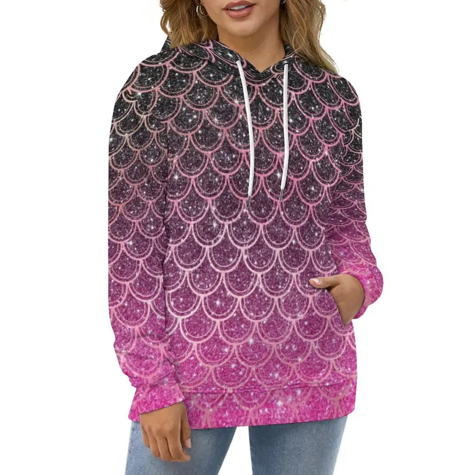 Mermaid Scales Príležitostné mikiny Ombre Glitter Print Cool kapucňa unisex s dlhým rukávom Harajuku na mieru voľné nadmerné mikiny
