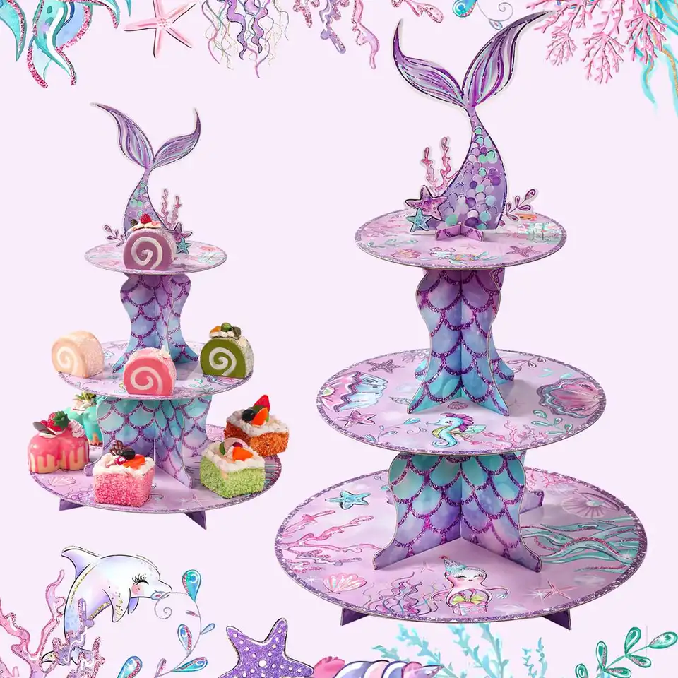 Mermaid Tail Cake stojan Svadobná narodeninová oslava dekorácie Deti bábätko pod morom Malú morskú pannu narodeninovú párty dodávky