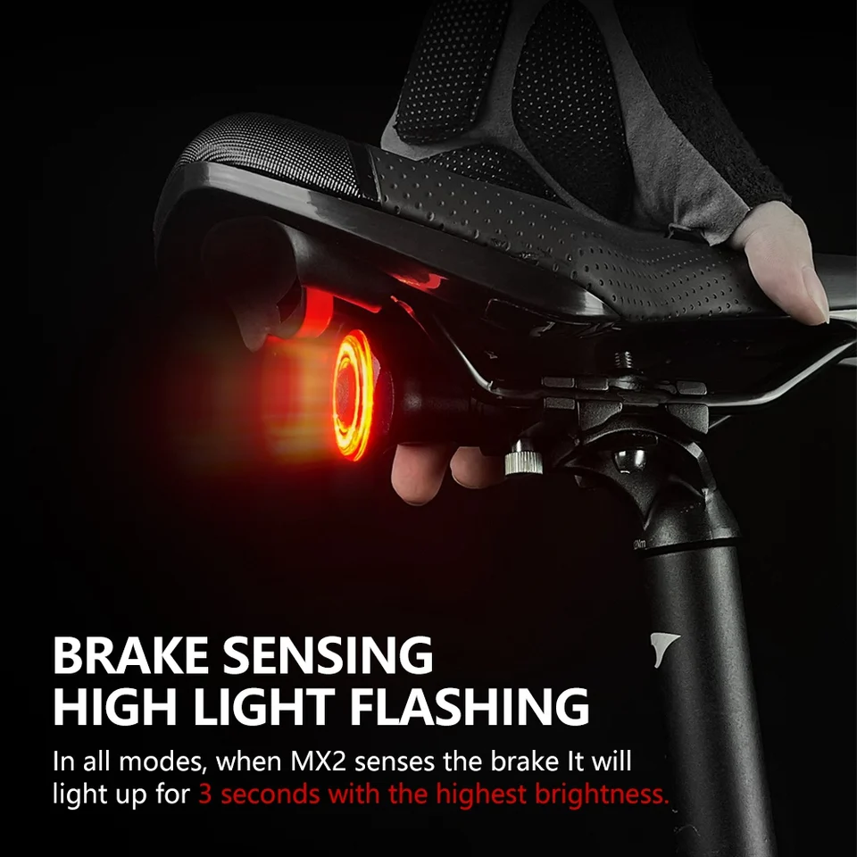 Meroca MX2 Smart Bicycle Tail zadné svetlo Automatické zastavenie brzdy IPX6 nepremokavý USB nabíjanie cyklovanie chvosta zadných bicyklov LED svetlá LED