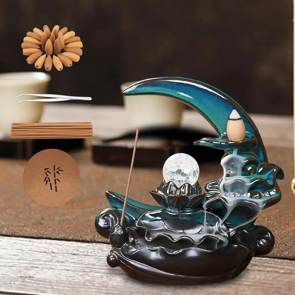 Mesiac Backflow Držiteľ kadidla Office Desk Deskories Kreatívny backflow Kadidlá horák pre kancelársku stolovú kúpeľnú jogu meditáciu