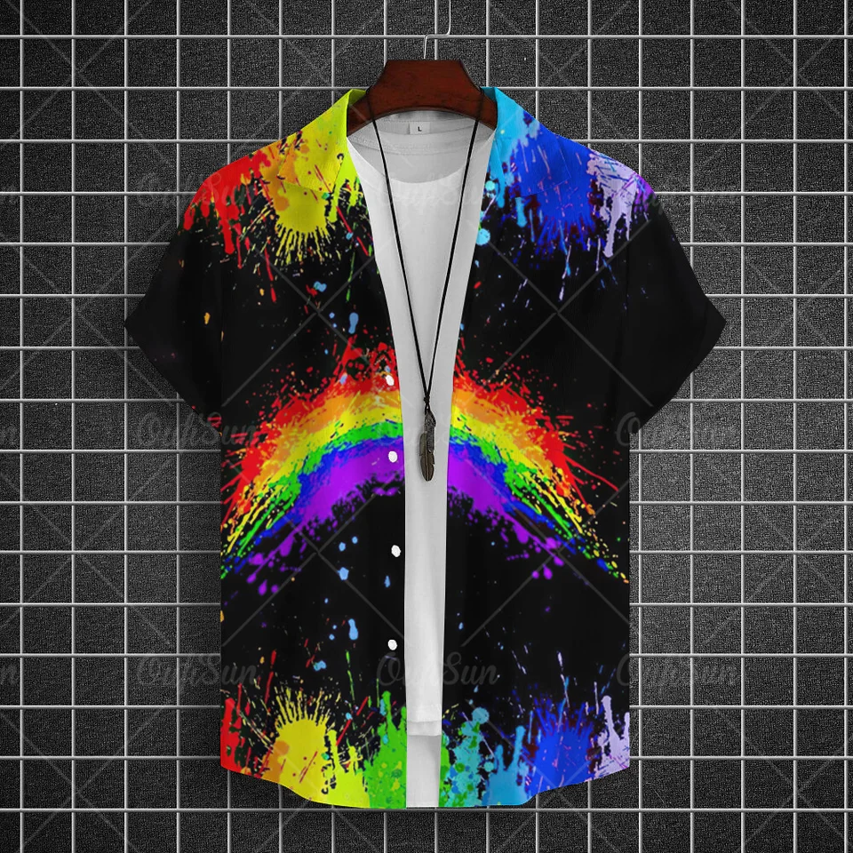 Mesiac Rainbow Pride Mesiac Tlač letných módnych pánskych mužských neformálnych tričiek s krátkym rukávom Denne opotrebovanie voľnej nadmernej veľkosti S-5XL