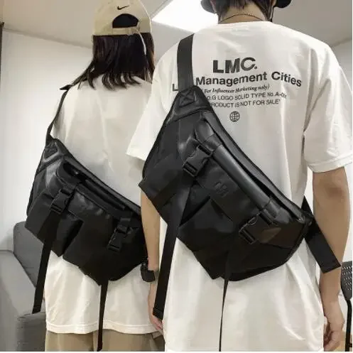 Messenger Bag Men Ins Tide Chick Bag Men Street Trend Trender Tenageers Boys Bag Pu Solid Color Sport Šport Veľká kapacita vrecko na rameno Bolso