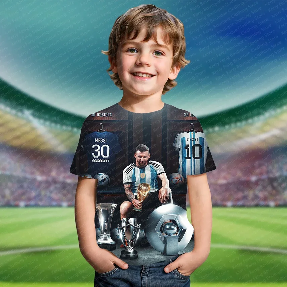 Messi Classic Pattert Tlated Kids Dospelé pánske tričko Summer Fan Fan Pamätné vydanie Príležitostný módny krátky rukáv