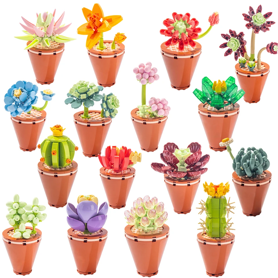 Mestská kreativita kvetinová kytica Stavebné bloky tehly bonsai záhrada Romantická kancelária dekorácie dekorácie Plant Plant Model Detská hračka