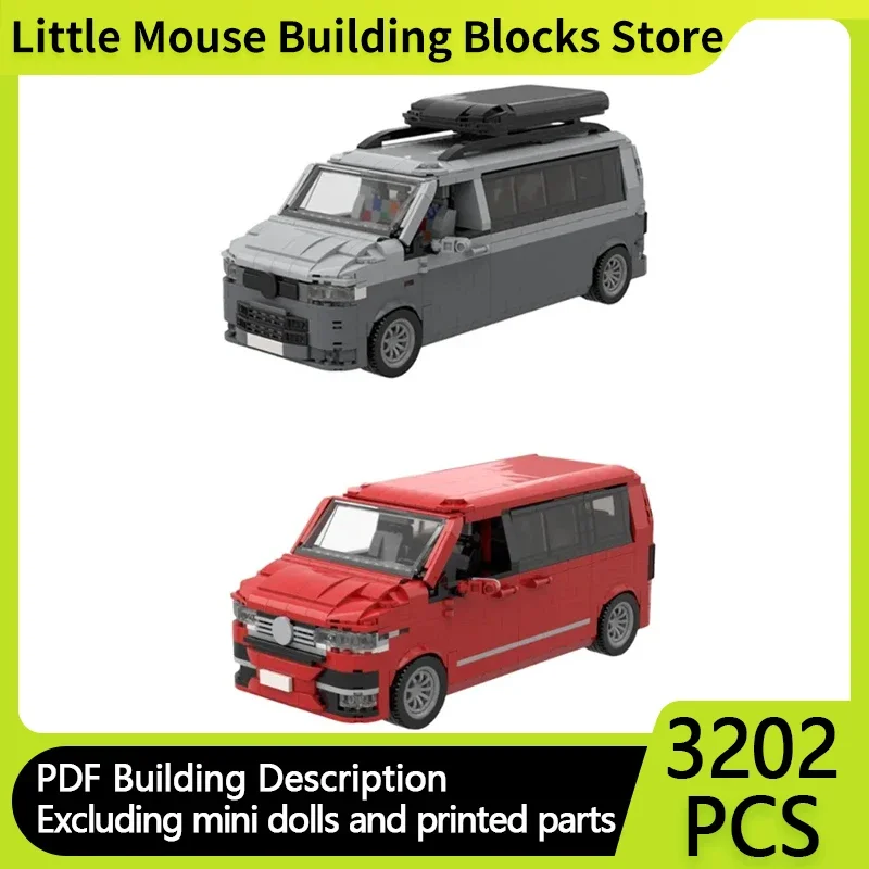 Mestský automobil MOC MOC Building Bricks T6 a T5 Viacúčelov DLHÉ Van Modular Technology Gift Darče