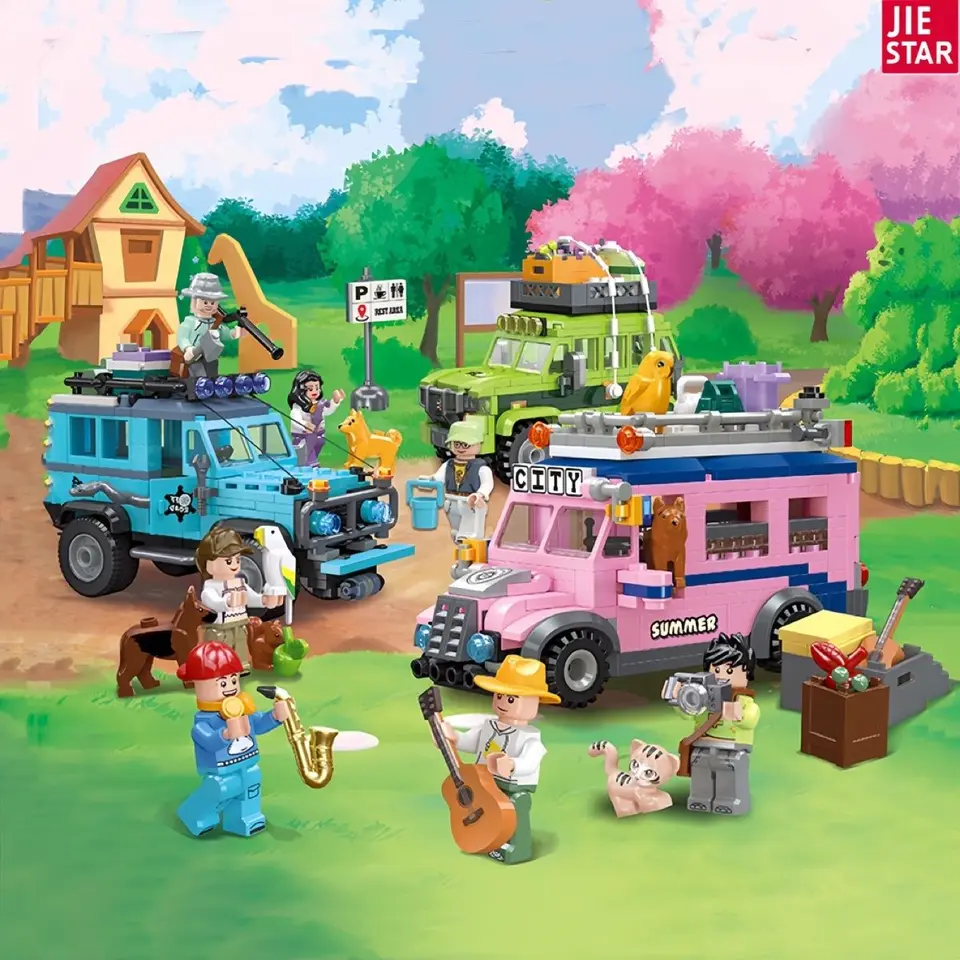 Mestský kamión Camper Van Garage Balloon Model Model Speed ​​Majster Vozidlá Friends Building Blocks Moc Bricks Hračky pre chlapcov