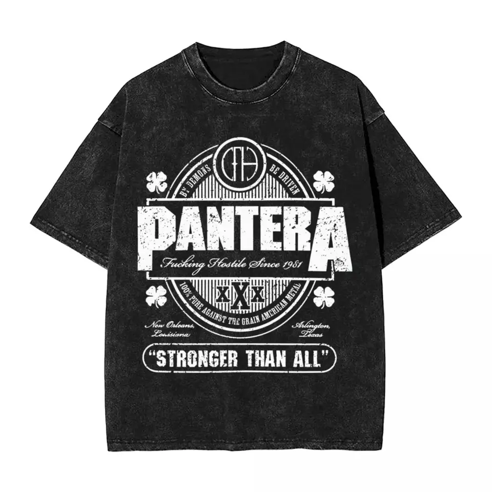 Metalová skupina rock hudba tričko umyla 100% bavlnené tričká s nadmerným nadmerným rozlíšením Pantera Retro pre mužov Dámske topy Tops Streetwear tlačené tričko