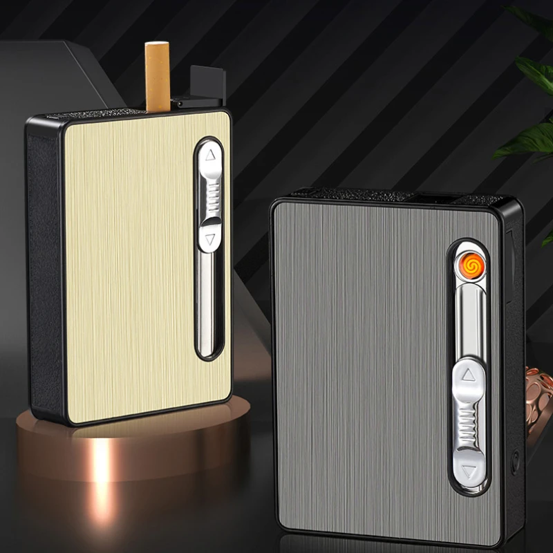 Metalportableusb Nabíjateľný svetlejší 10-batohový obal cigarety Windproof Raster 3-IN-1 Multifunkcia nabíjateľnej cigarety nabíjateľné