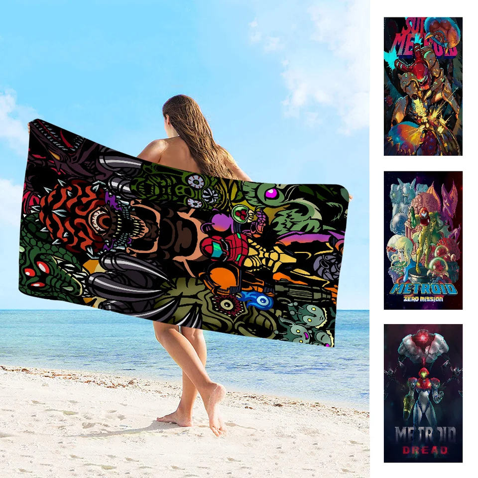 Metroid s tematikou mikrovláknových plážových uterákov Absorbent rýchleho suchého mäkkého jogy plaveckého letoviska horolezectvo uterák