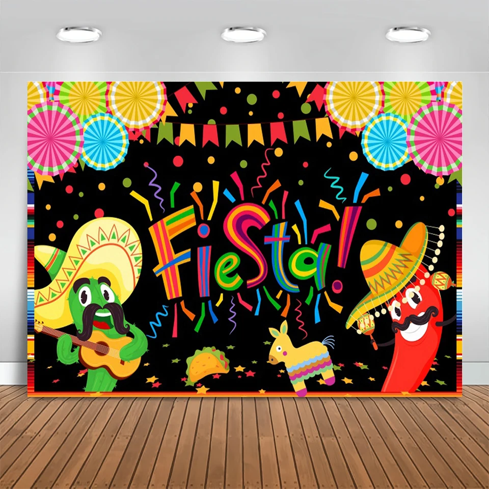Mexická fiesta pozadie farebné Cinco de Mayo Taco Carnival Feliz Cumpleaños Kady pre deti narodeninové oslavy pozadie banner