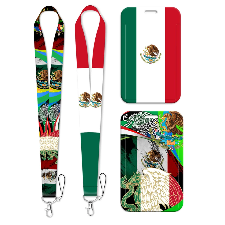 Mexická vlajka Držiteľ poverenia Eagle Lanyard Flags Flags Strap Popruh pre kľúčové identifikačné karty Telefónne remienky Držiak na kľúče