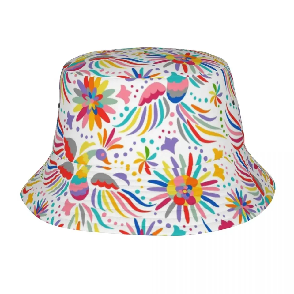 Mexické kvety vzor Unisex Bucket Hats Prispôsobené letná cestovná pláž Mexiko vyšívanie bezšvových kvetinových grafických klobúkov