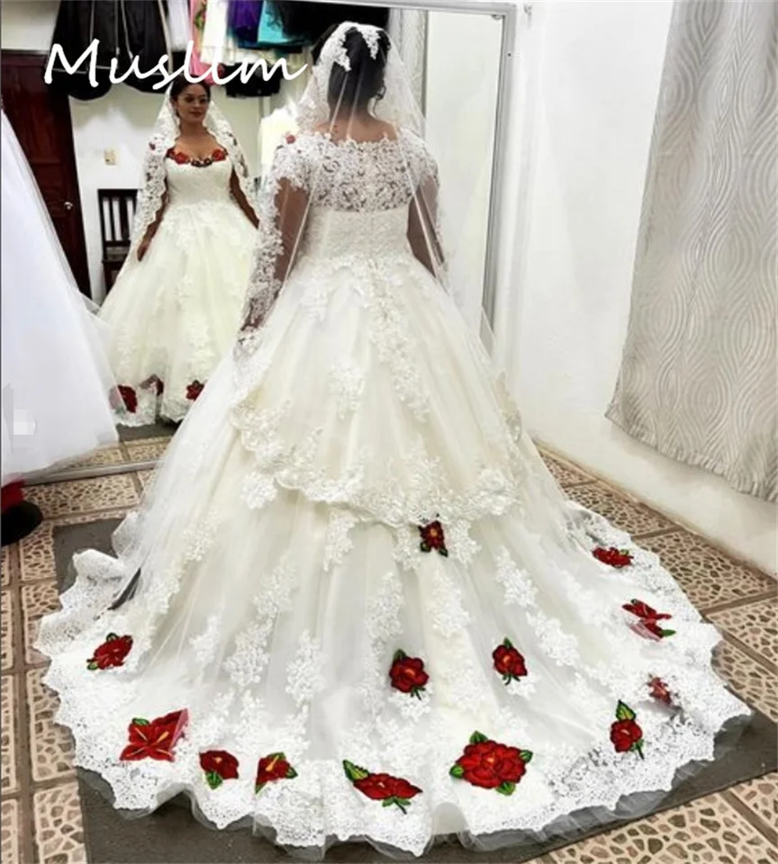 Mexické svadobné šaty Mexican Emboridery Plus veľkosť s dlhým rukávom Lace Country Svadobné šaty Elegantné keltské šaty Gatsby nevesty prispôsobené