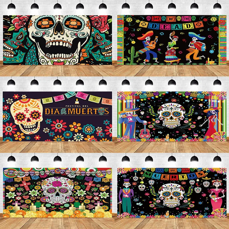 Mexický deň mŕtvych mexických fiesta custom pozadie stena múru detí narodeniny dekorácia pozadie večierky Kady babyshower